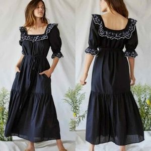 Christy Dawn The Maggie Dress Black Embroidered Cottagecore Size Small